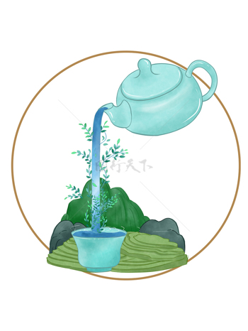 小清新茶杯茶壶茶田沏茶元素