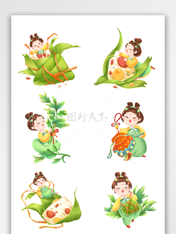 端午节中国风女孩吃粽子套图