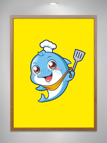 卡通餐饮可爱小海豚厨师拿锅铲