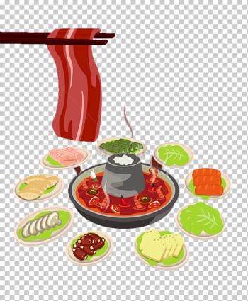 手绘铜炉香辣火锅小碟素菜筷子夹肉免抠美食