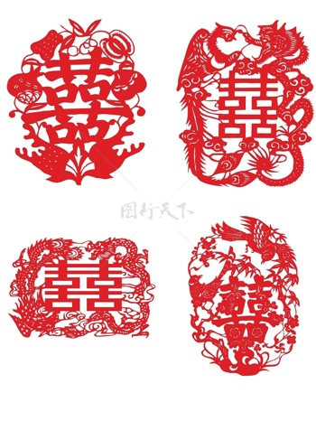 中国传统剪纸窗花双喜临门龙凤呈祥