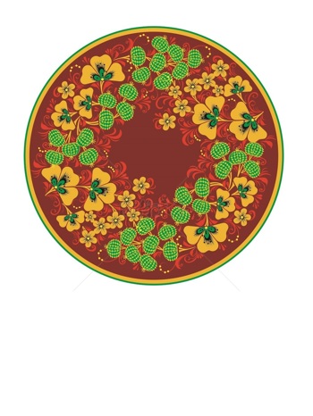  传统 欧式俄式 圆形花卉图案背景贴图红底绿花串
