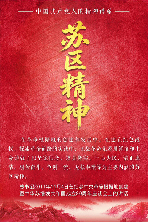 红色苏区精神党建宣传主题海报