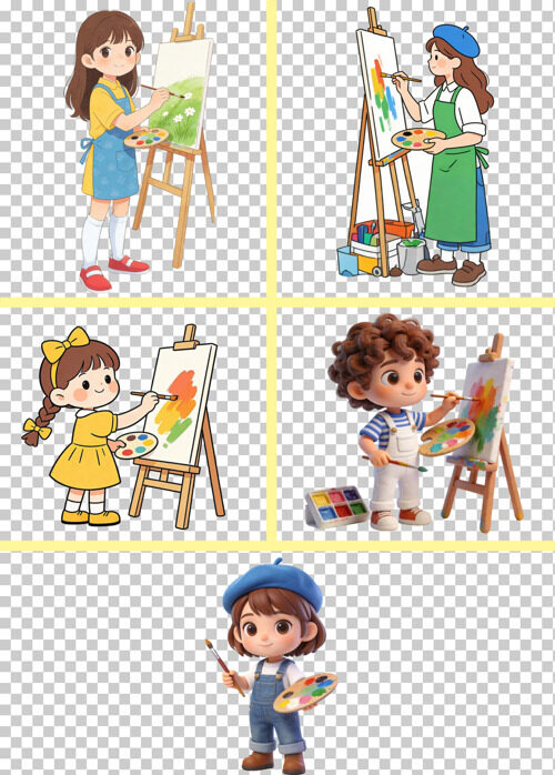 简约扁平童趣卡通儿童画画场景插画