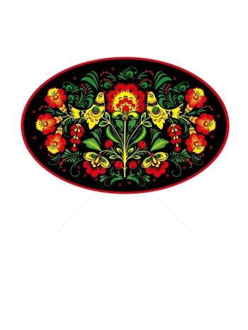 传统 欧式俄式 圆形花卉图案背景贴图 椭圆黑底双黄鸟绿叶