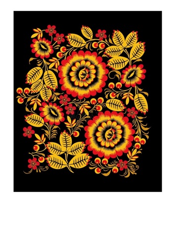 传统 欧式俄式 花卉图案背景贴图 黑底大黄花红边