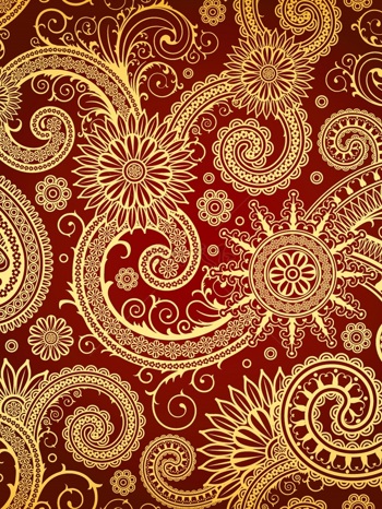 传统 欧式俄式花卉底图底纹  图案背景贴图 红底旋球金边花