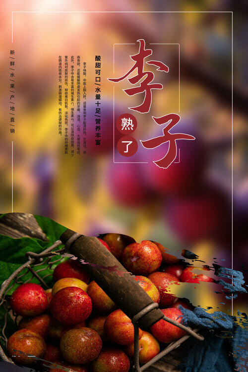 李子夏季水果果园促销海报