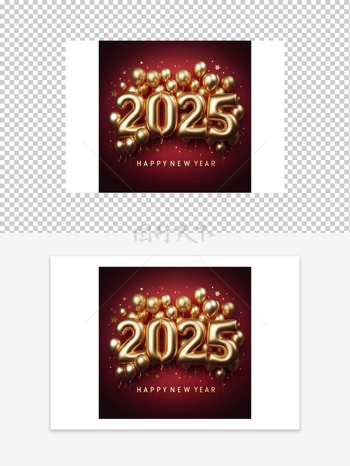 2025新年快乐金色气球红色背景图案