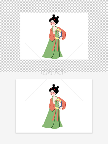 手绘演奏的侍女形象图案