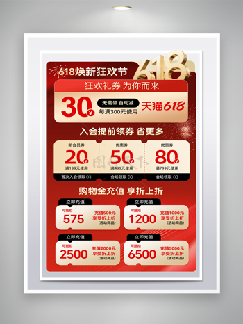 红色背景天猫618大促红色优惠券电商活动页