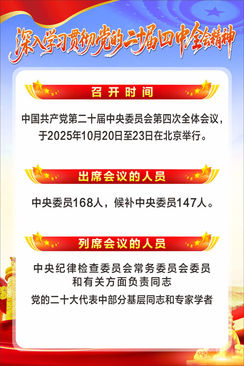 大气蓝色二十届四中全会召开时间宣传海报