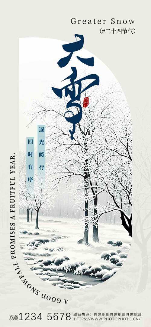 户外雪景银装素裹大雪节气创意海报